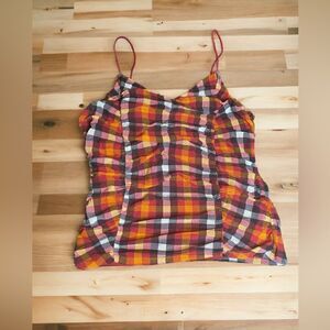 Plaid Mesh Rouch Top‎